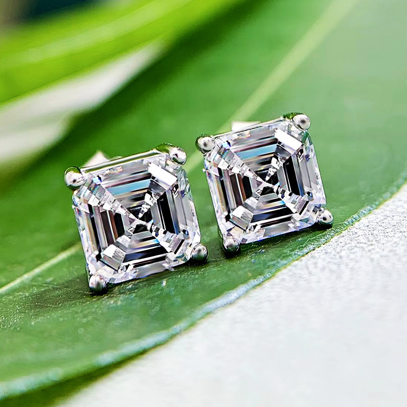 Choucong Handmade Stud Earrings Luxury Jewelry Geunine 100% 925 Sterling Silver Asscher Cut White Lab Moissanite Diamond Solitaire Party Women 4 Claw 