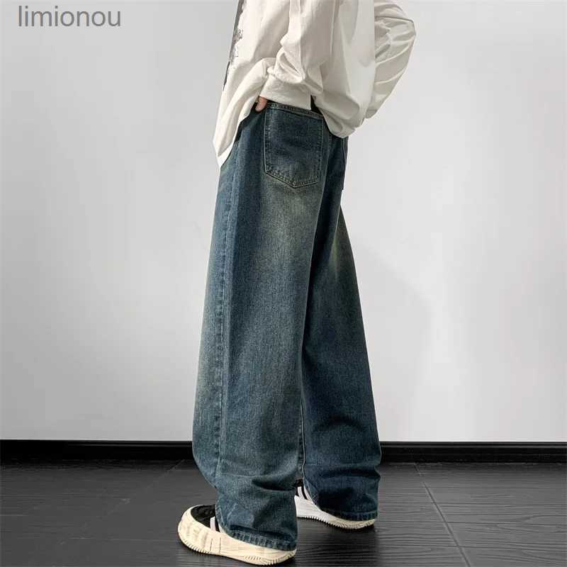 Men's Jeans Jeans men 2024 Spring Wide Leg Jeans Male Loose Straight Denim Pants Harajuku Vintage Blue Jean Trouser Streetwear ClothesL240119