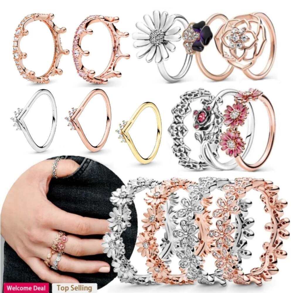 Sier Plating Gold Fashion Women Exquisite Daisy Rose Ring DIY Charm Jewelry