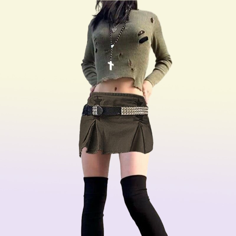 Y2k Dark Academia Aesthetic Low Waist Denim Skirt Star Pattern Jean Skirts Vintage Goth Clothing Women Streetwear 2000s