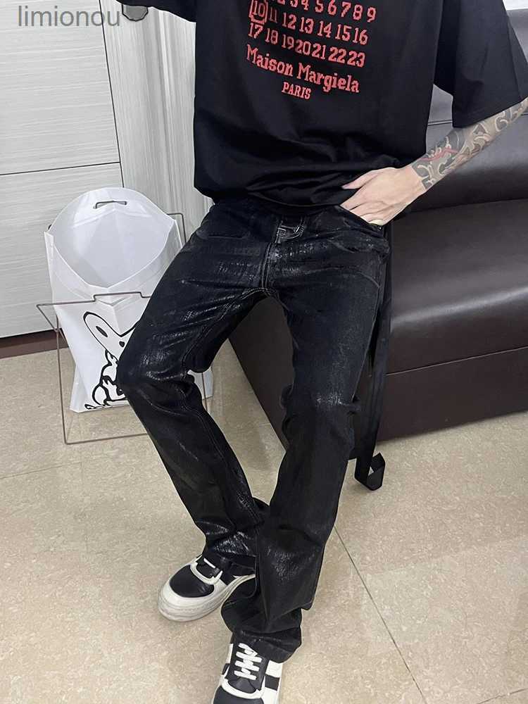 Men's Jeans REDDACHIC Black Wax Coated Flare Jeans Men Stretchy Fitted Matte Textured Bootcut Pants Patchwork Vintage Y2k Hip Hop TrousersL240119
