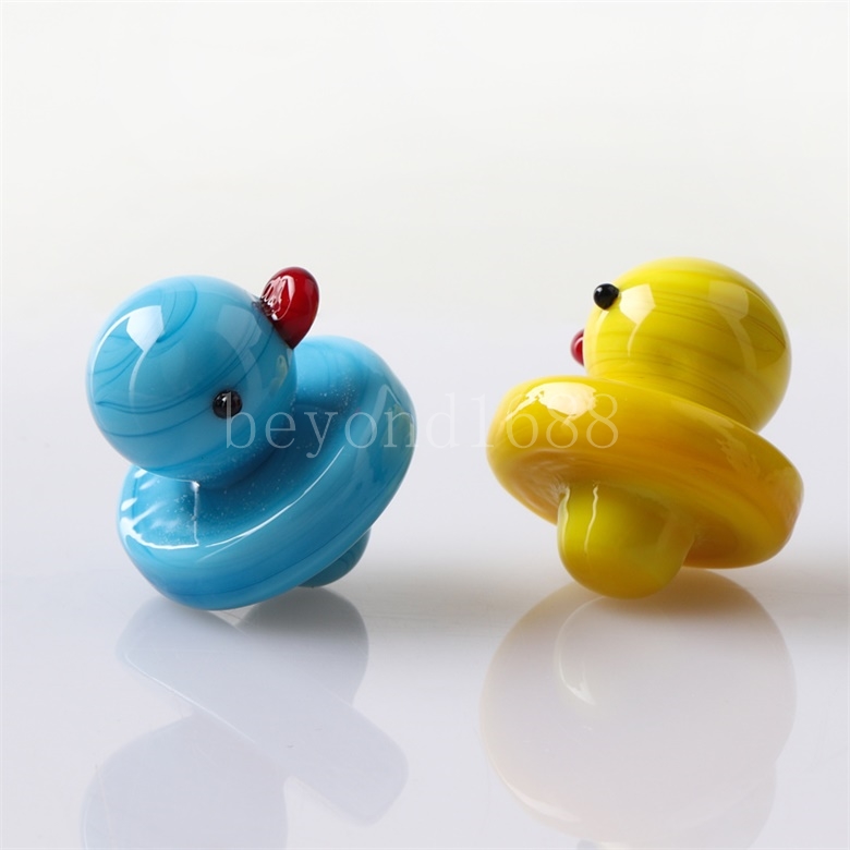 Glass Carb Caps Yellow Duck and Blue Style UFO Cap With 25mm OD for Flat Top Quartz Banger Nails Glass Dab Rigs Pipes Water Bongs