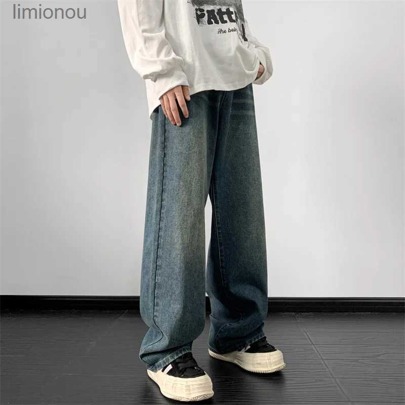 Men's Jeans Jeans men 2024 Spring Wide Leg Jeans Male Loose Straight Denim Pants Harajuku Vintage Blue Jean Trouser Streetwear ClothesL240119