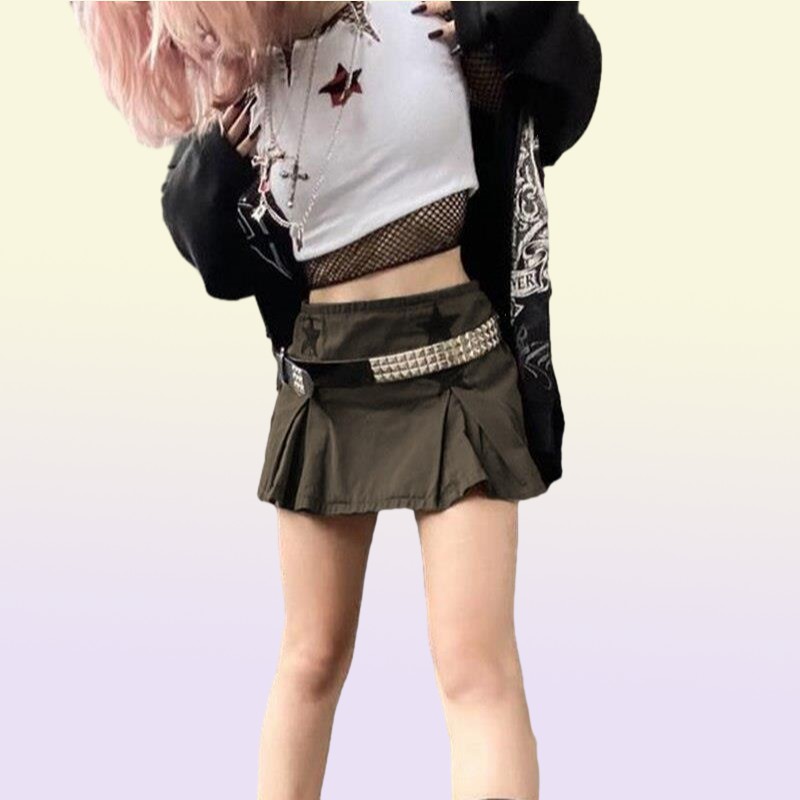 Y2k Dark Academia Aesthetic Low Waist Denim Skirt Star Pattern Jean Skirts Vintage Goth Clothing Women Streetwear 2000s