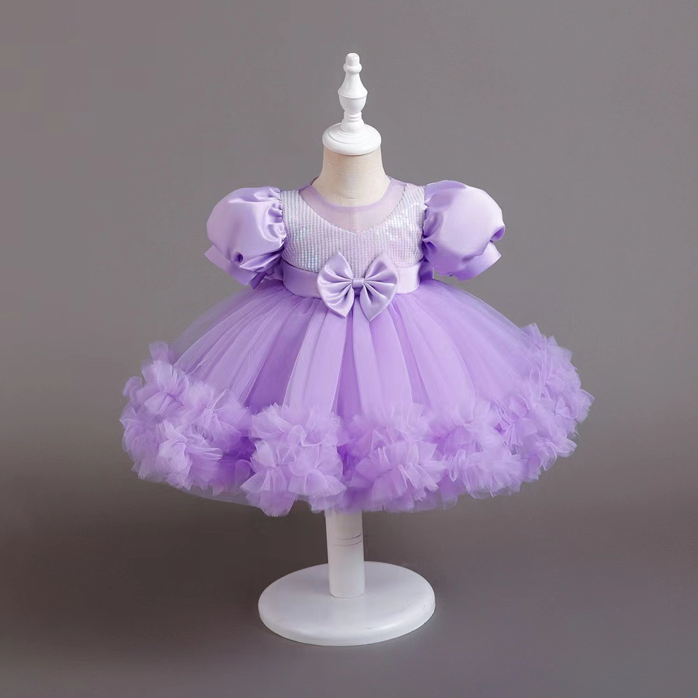 Soft Tulle Lavender 2024 Flower Dresses short cap sleeves Princess birthday party gown Little Girl Dress chrsitmas Gown little Glitz Pageant Dressess