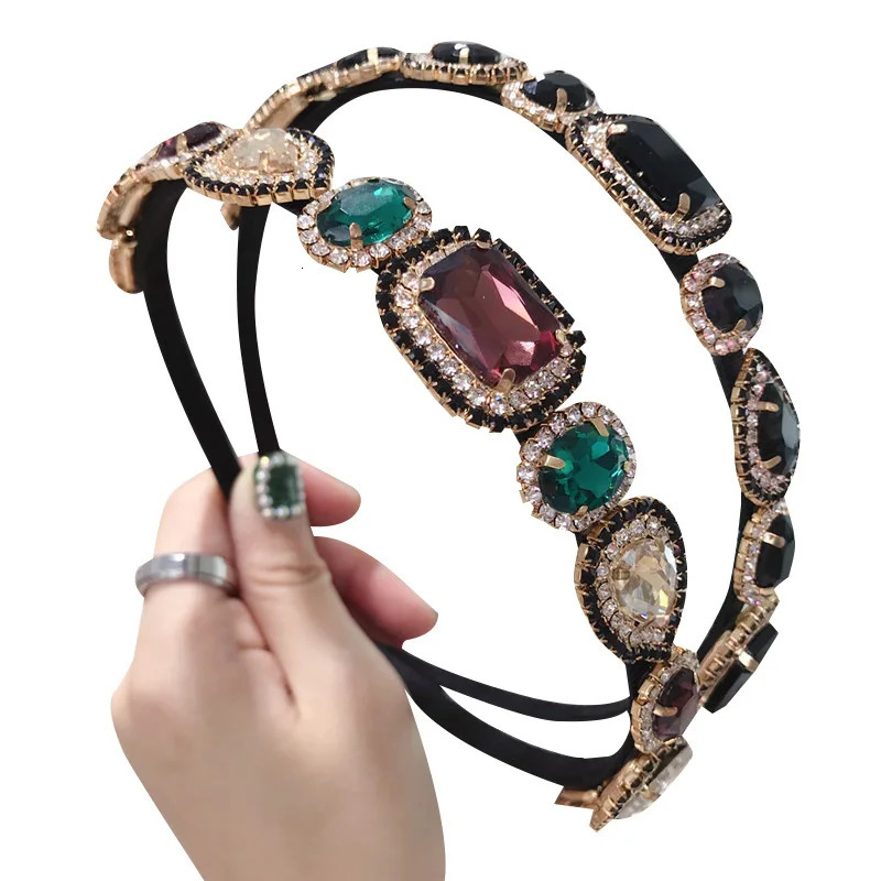 Baroque Rhinestone Headbands Hair Hoops For Women Vintage Colored Shiny Crystal Gem Bridal Hairband Headwear Headband Wholesale 240119
