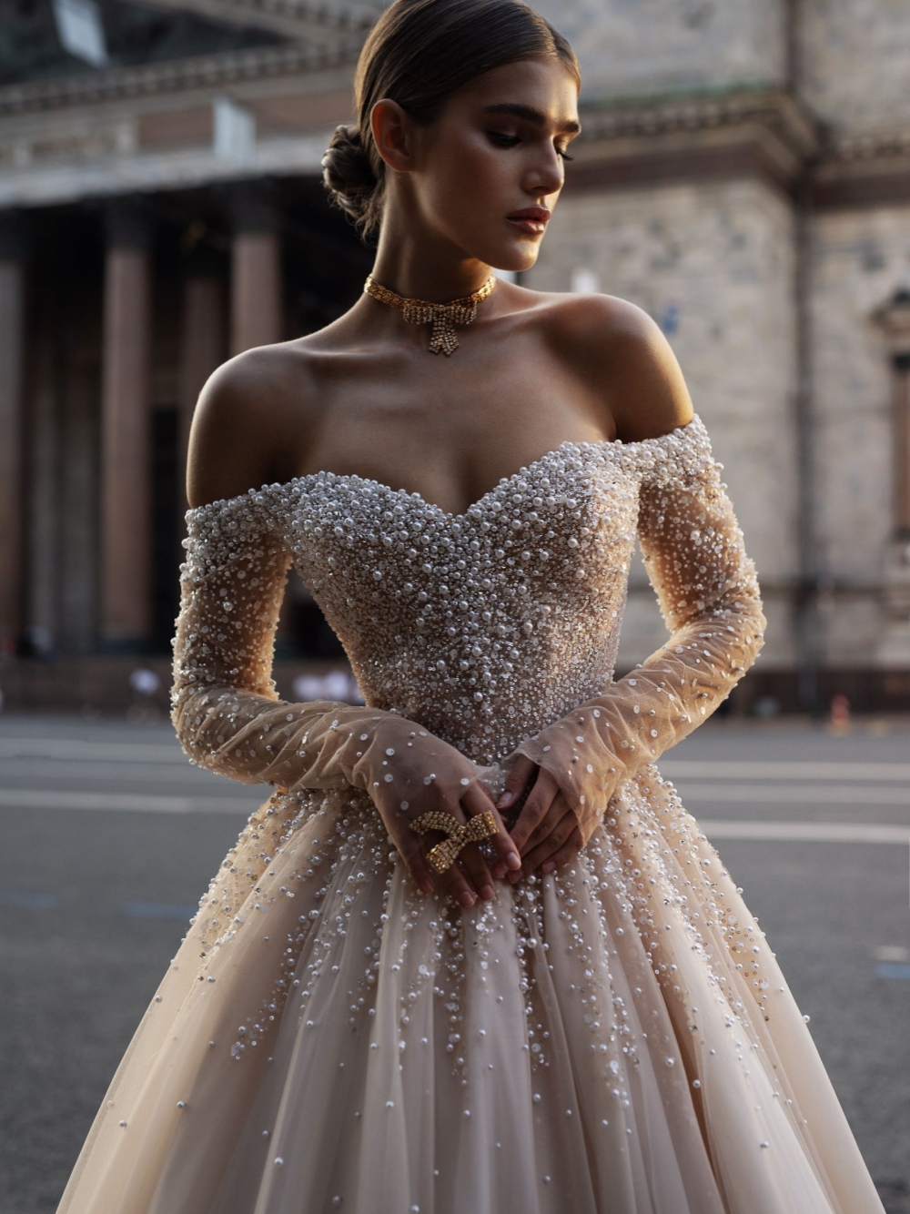 The Ful Off Shoulder Wedding Dress Sparkly Sequins Pearls Bridal Dresses Long Sleeve A E Robe De Mariee Es