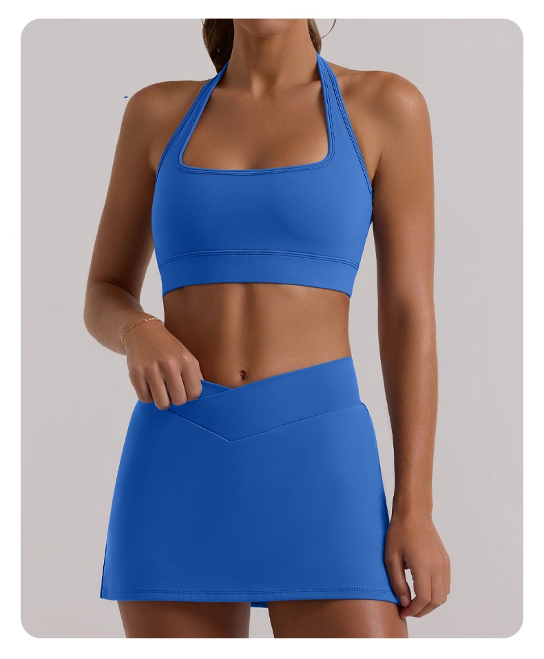 UU-1880 Women Short Sports Bra Female Nude High Elastic Tennis Short Skirt Gym Pilates Yoga Set