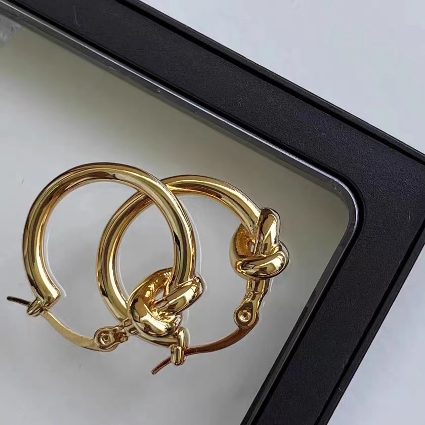 Earrings Women Designer Gold Plated With Original Label CELL Knotting Twisting Hoop