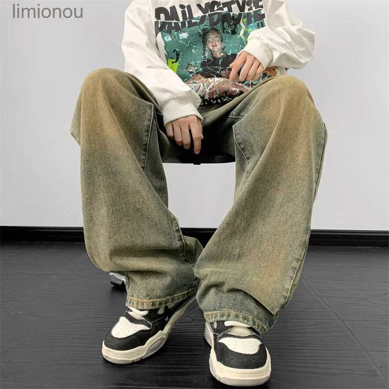 Men's Jeans Jeans men 2024 Spring Wide Leg Jeans Male Loose Straight Denim Pants Harajuku Vintage Blue Jean Trouser Streetwear ClothesL240119