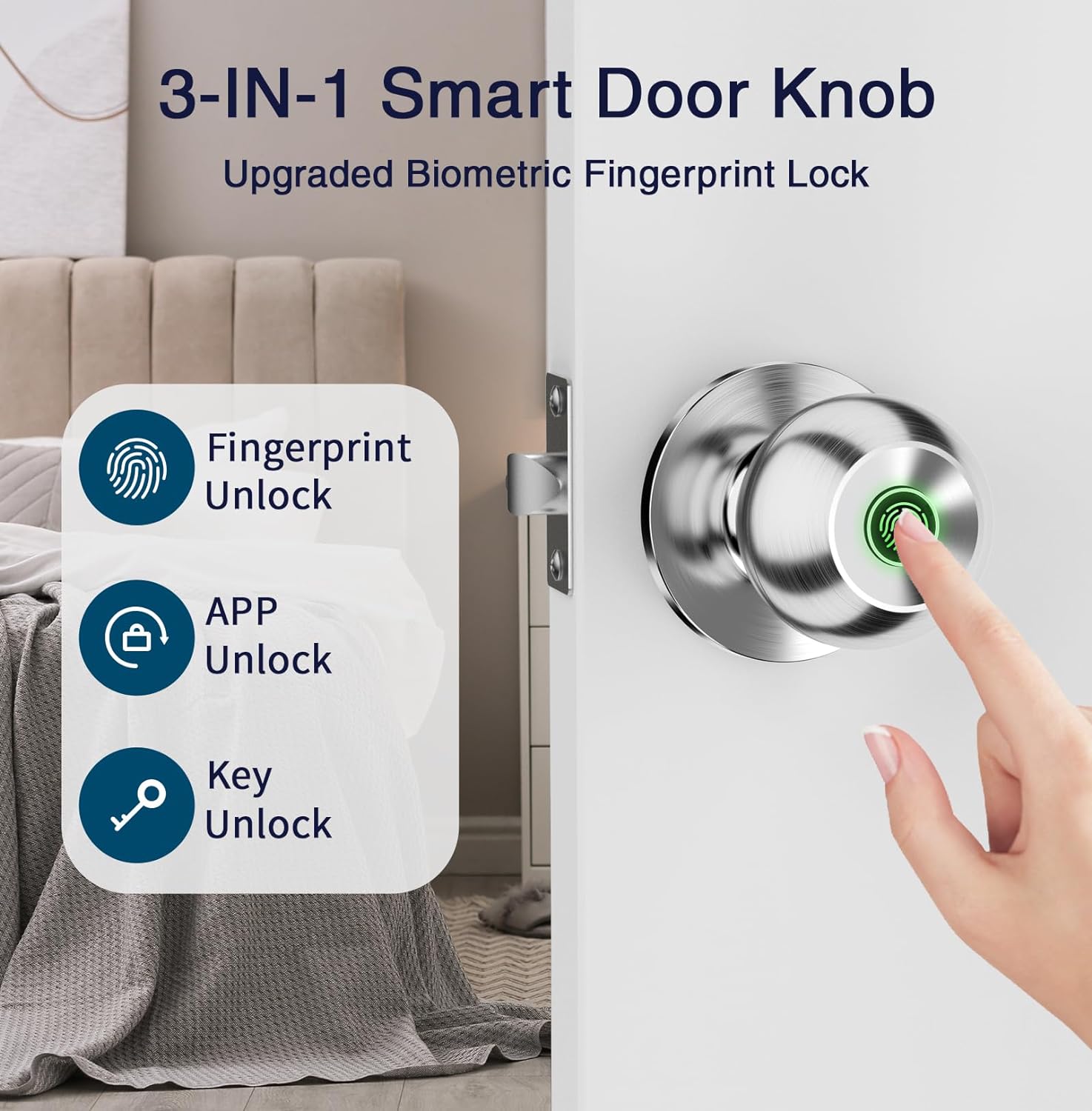 US stock Smart Door Knob Fingerprint Door Lock Rechargeable Smart Lock