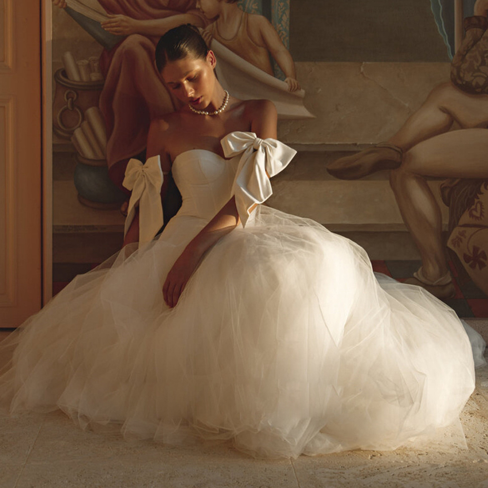 Dresses for Women Bow Sleeveless Mermaid Wedding Dress 2024 Sweetheart Sweep Train Satin robe de mariee 0516