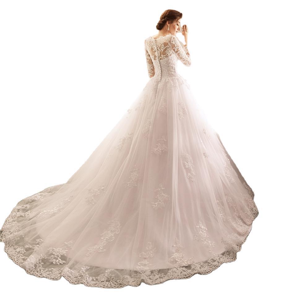 Women New Dubai White Long Dress Sexy Lace Sleeve A Line Pleated Sweep Train Dresses Plus Size Wedding Bride Gown Vestido De Novia Es