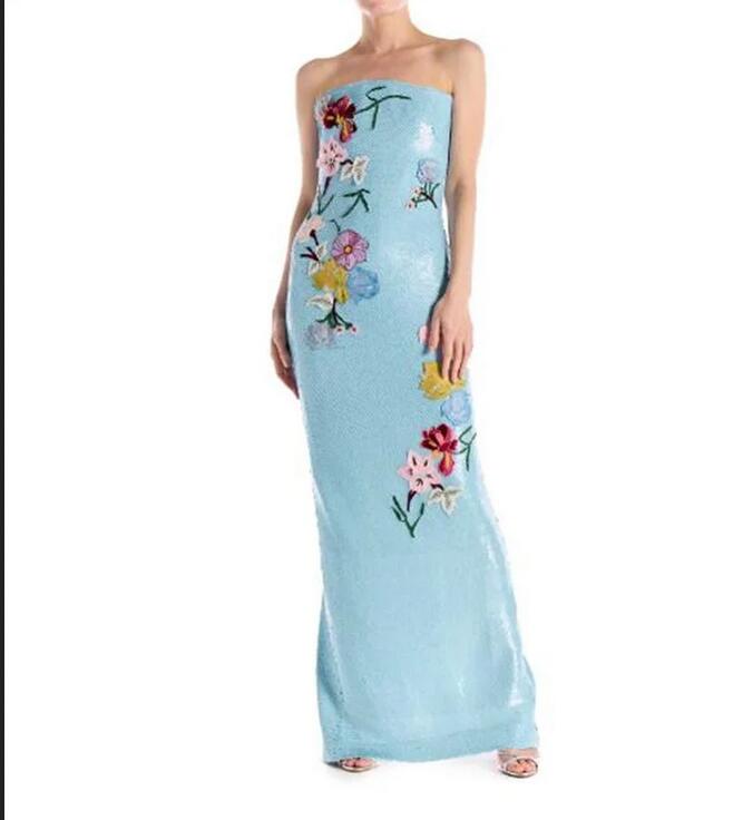 Green Sequins Embroidery Long Prom Dress Floor Length Strapless Sleeveless Evening Dresses 2024 Latest Fashion