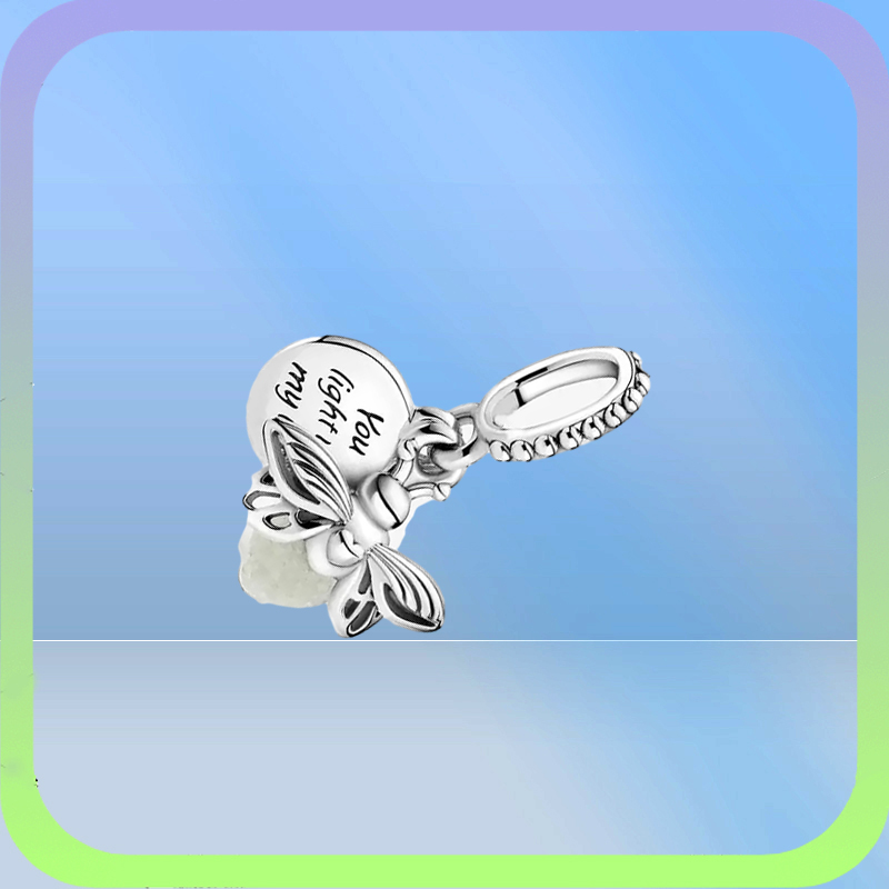 Fine jewelry Authentic 925 Sterling Silver Bead Fit Charm Bracelets Glow-in-the-dark Firefly Dangle Charms Safety Chain Pendant DIY beads