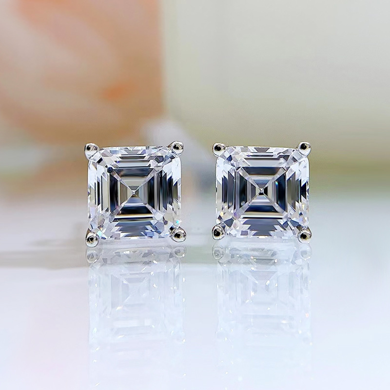 Choucong Handmade Stud Earrings Luxury Jewelry Geunine 100% 925 Sterling Silver Asscher Cut White Lab Moissanite Diamond Solitaire Party Women 4 Claw 