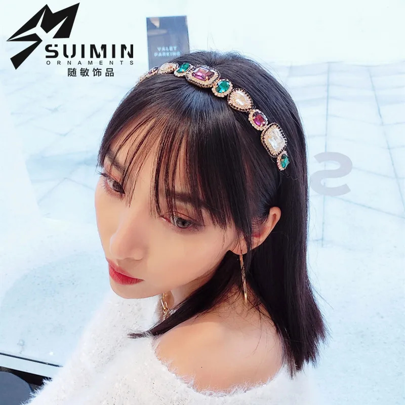 Baroque Rhinestone Headbands Hair Hoops For Women Vintage Colored Shiny Crystal Gem Bridal Hairband Headwear Headband Wholesale 240119