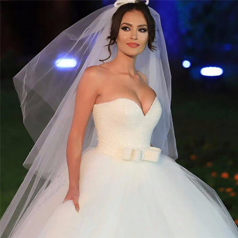 Modest off shoulder Ball Gown Wedding Dresses shiny gown corset Bridal Gowns Sheer sweatheart Lace Appliqued Sequins Plus Size Robe De Mariee Custom M