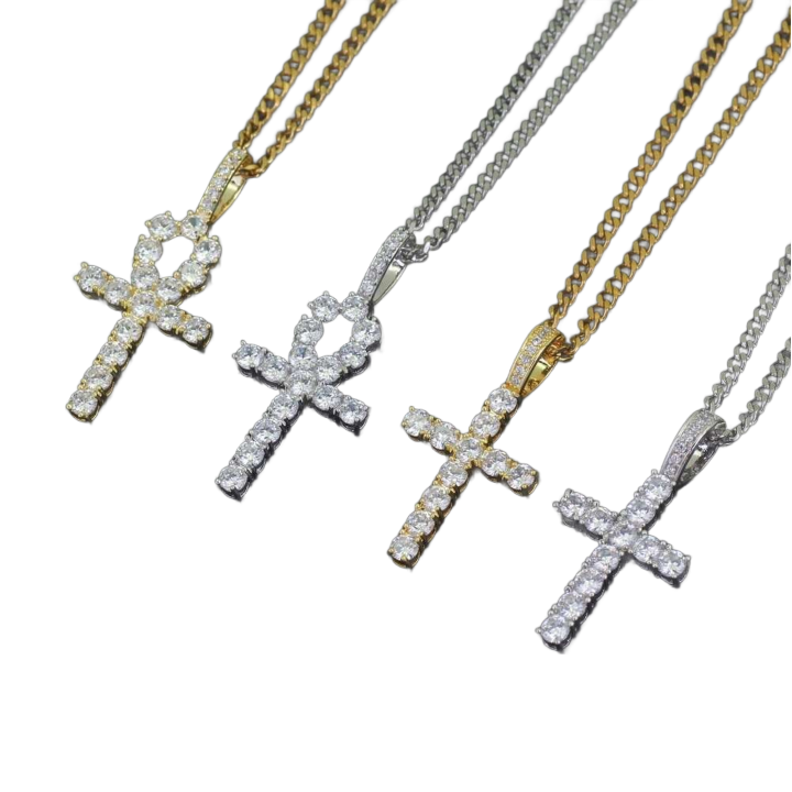 hip hop cross diamonds pendant necklaces for men women Religion Christianity luxury necklace jewelry gold plated copper zircons Cu