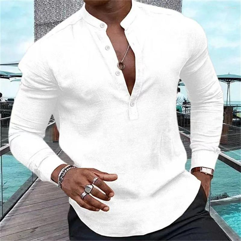 Men's Casual Shirts Fashion High Quality Shirt Henry Solid Half Open Button Standing Neck Muscle Street Top S-3Xl B4