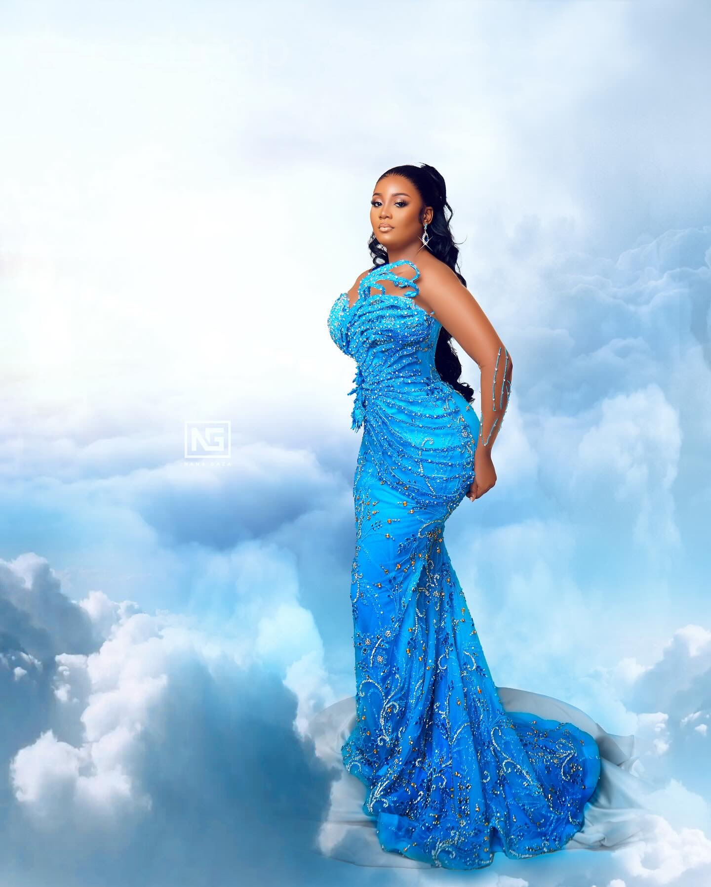 2024 Aso Ebi Blue Mermaid Prom Dress Sequined Beaded Crystals Evening Formal Party Second Reception Birthday Engagement Gowns Dresses Robe De Soiree Z