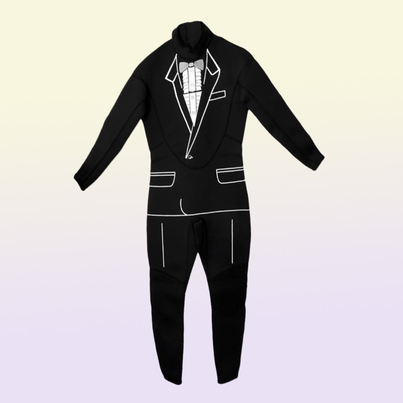 Mens Tuxedo Wetsuit Formal Style Black 3mm Neoprene Suit Tie Surf Surfing SCUBA Dive Diving Suit1