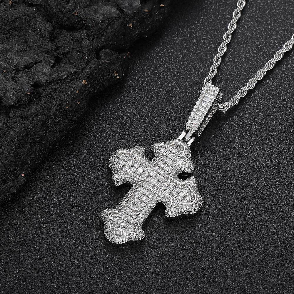 Hip Hop Fashion Charm Cross Pendant Necklace Zircon Crystal Jewelry 18k Real Gold Plated Women Men Religion Jewelry Gifts