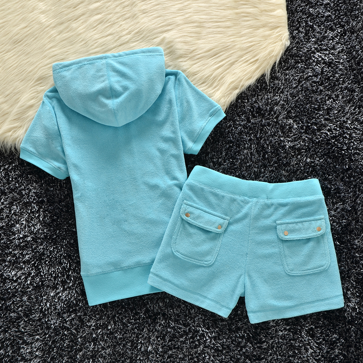 Short Womens Towel Sleeve Hooded Jacket And Shorts Set Two Piece Set Summer Set Elegant Tracksuit Juicy Shor