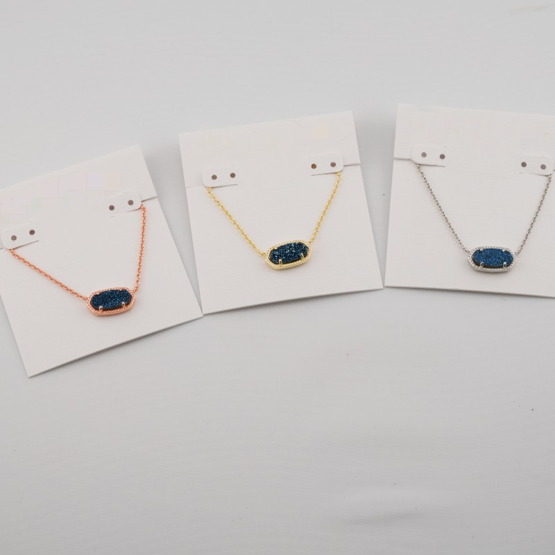 Pendant Necklaces Necklace Druse Blue Color Druse Real 18K Gold Plated Dangles Glitter Jewelries Letter Gift With free dust bag