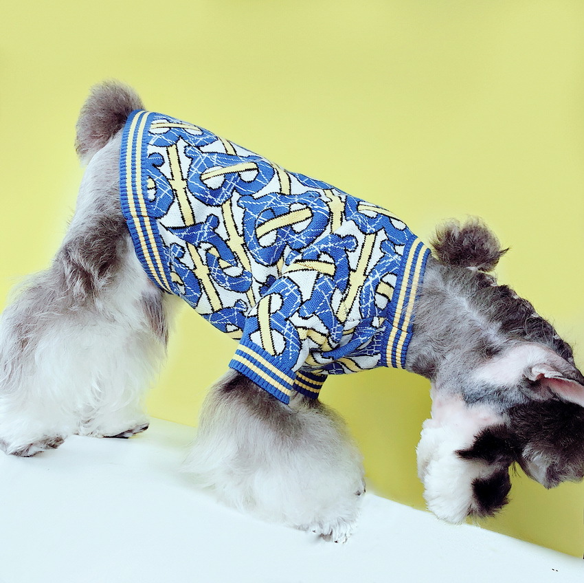 Designer Clothes Warm Winter Sweater with Letter Pattern Cold Weather Dog Apparel for Small Dogs Indoor Outdoor, Soft Classic Knit Puppy Coat Blue S 9