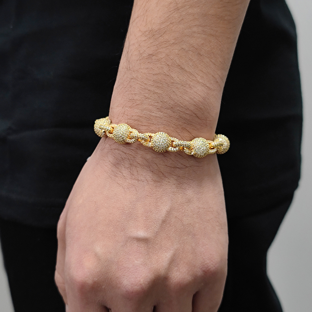 Hip Hop 10mm Beads Ball Bubble Chain Bracelets 5A Zircon Women Mens Sport Jewelry