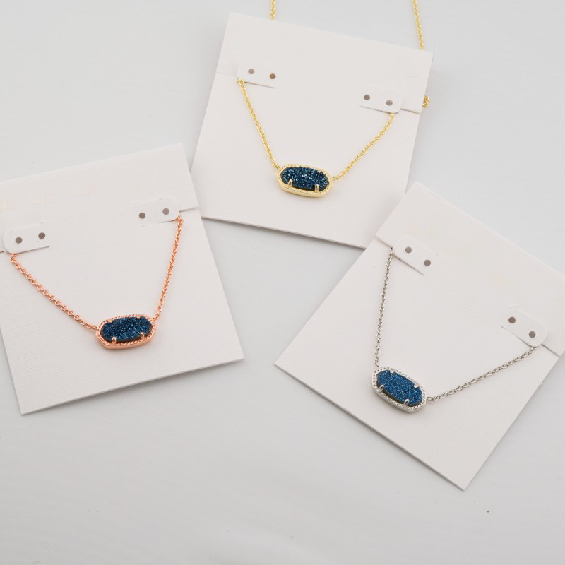 Pendant Necklaces Necklace Druse Blue Color Druse Real 18K Gold Plated Dangles Glitter Jewelries Letter Gift With free dust bag