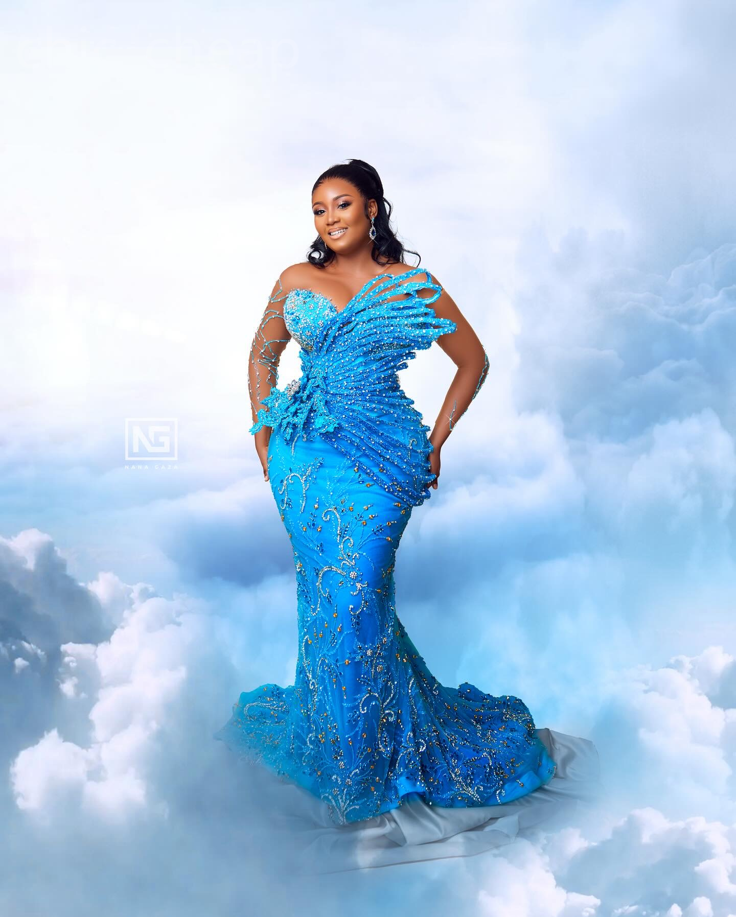 2024 Aso Ebi Blue Mermaid Prom Dress Sequined Beaded Crystals Evening Formal Party Second Reception Birthday Engagement Gowns Dresses Robe De Soiree Z