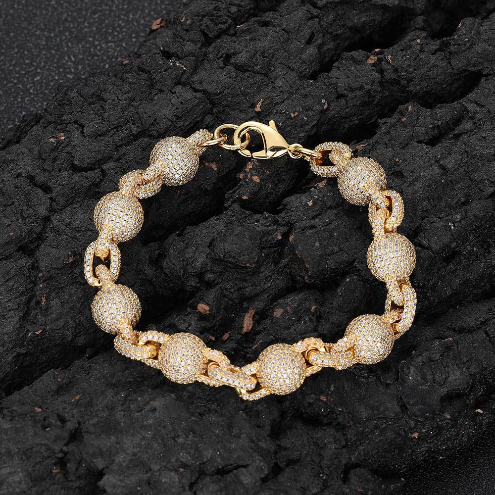 Hip Hop 10mm Beads Ball Bubble Chain Bracelets 5A Zircon Women Mens Sport Jewelry