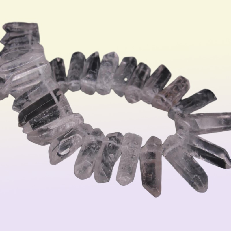 3538pcsStrand Large Size Raw Clear Crystal Quartz Top Drilled PointsPolished Natural Gems Tusk Stick Spike Pendant Beads Bulk 2