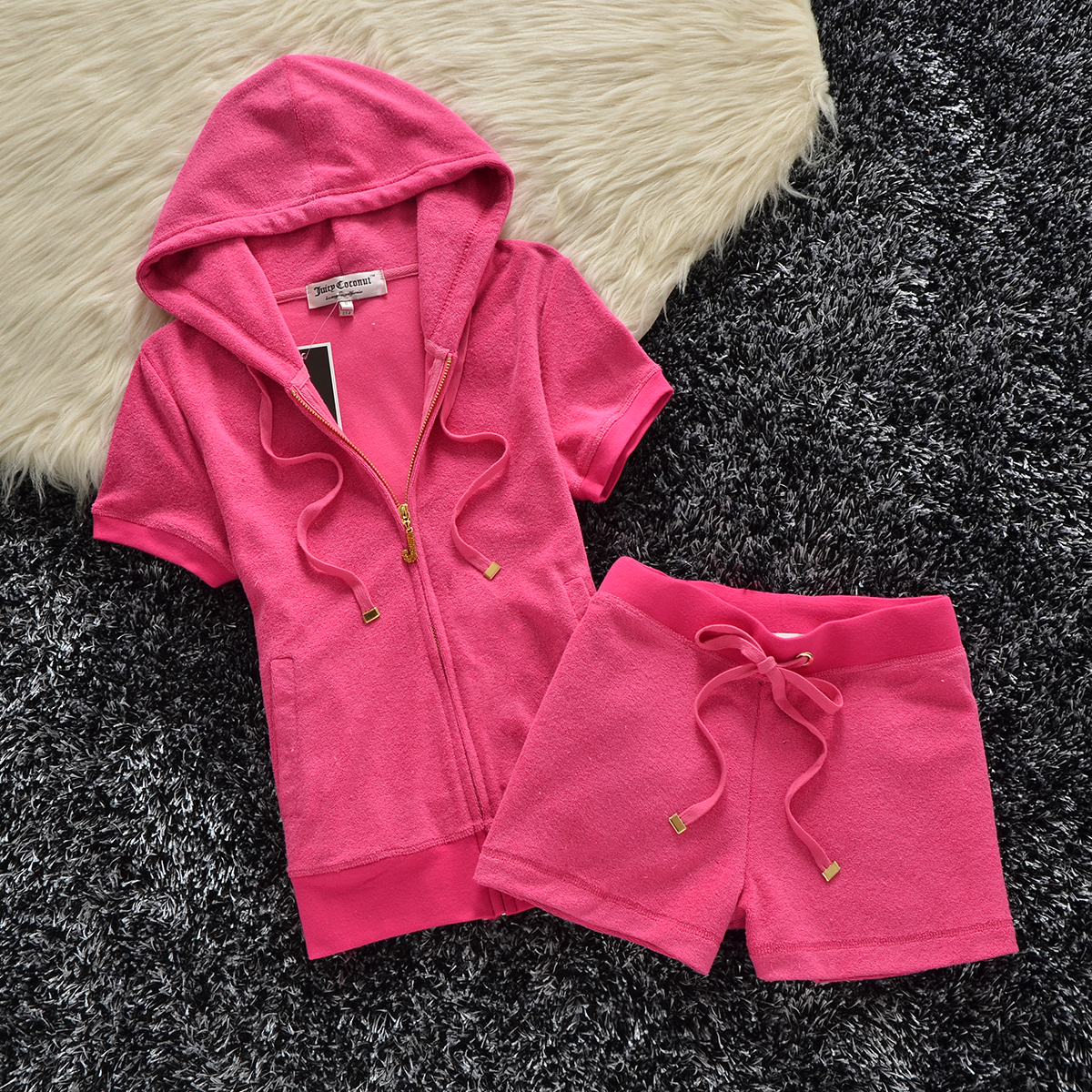 Short Womens Towel Sleeve Hooded Jacket And Shorts Set Two Piece Set Summer Set Elegant Tracksuit Juicy Shor