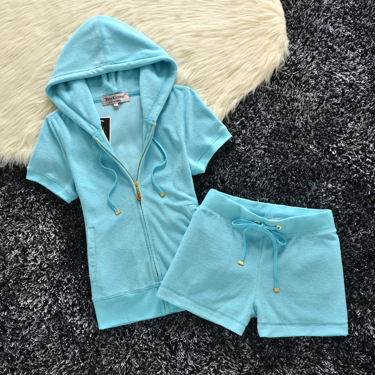 Short Womens Towel Sleeve Hooded Jacket And Shorts Set Two Piece Set Summer Set Elegant Tracksuit Juicy Shor