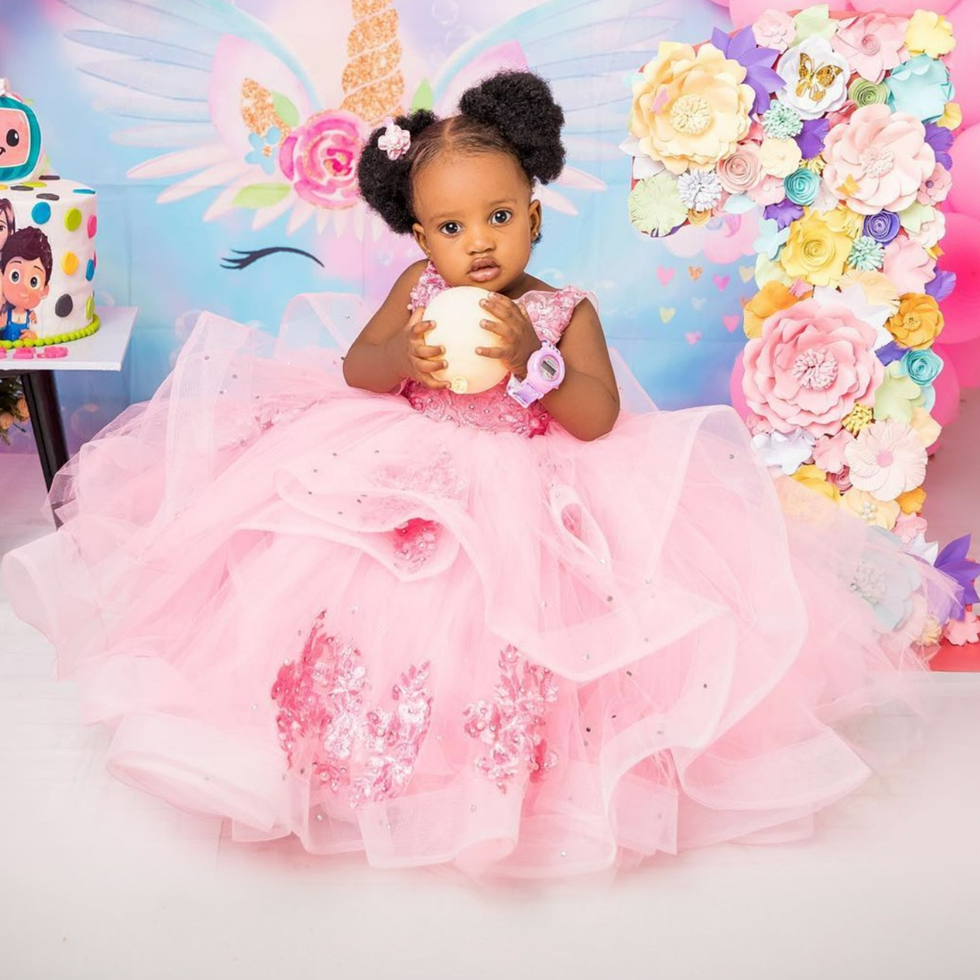 Pink Little Kids' Birthday Party Dresses Flower Girl Dresses Beaded Tiered Tulle Flowergirl Dress Appliqued Lace Princess Queen Ball Gowns For Ma