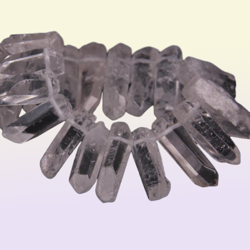 3538pcsStrand Large Size Raw Clear Crystal Quartz Top Drilled PointsPolished Natural Gems Tusk Stick Spike Pendant Beads Bulk 2
