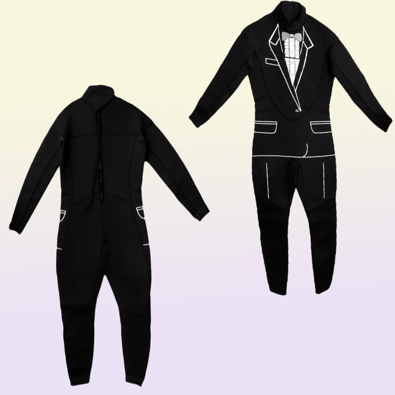 Mens Tuxedo Wetsuit Formal Style Black 3mm Neoprene Suit Tie Surf Surfing SCUBA Dive Diving Suit1