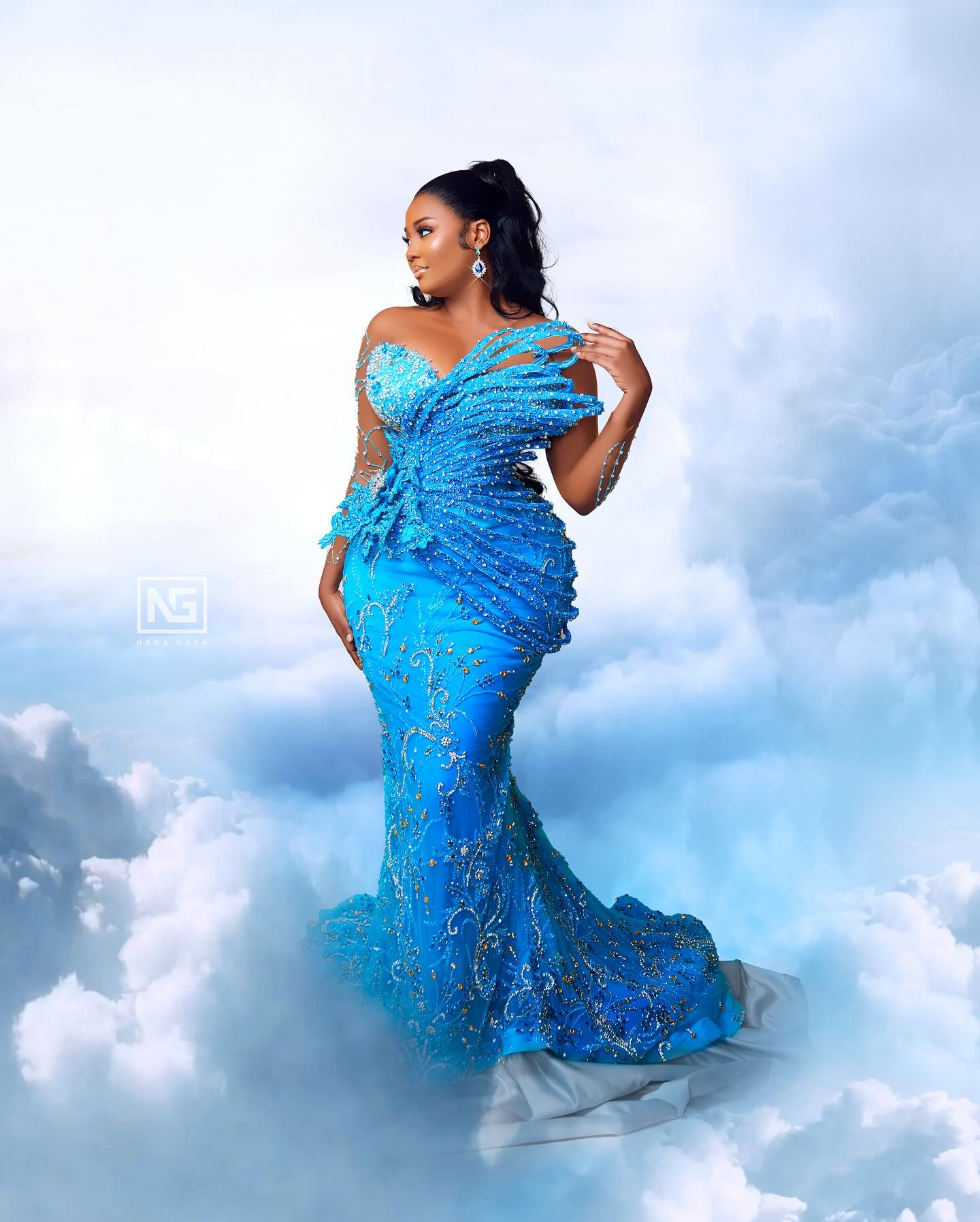 2024 Aso Ebi Blue Mermaid Prom Dress Sequined Beaded Crystals Evening Formal Party Second Reception Birthday Engagement Gowns Dresses Robe De Soiree Z