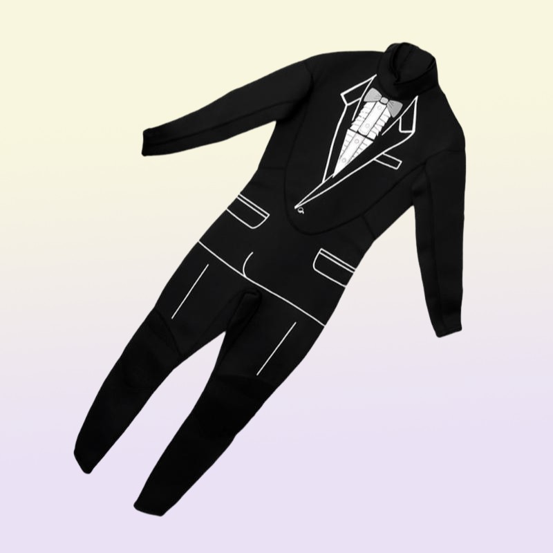 Mens Tuxedo Wetsuit Formal Style Black 3mm Neoprene Suit Tie Surf Surfing SCUBA Dive Diving Suit1