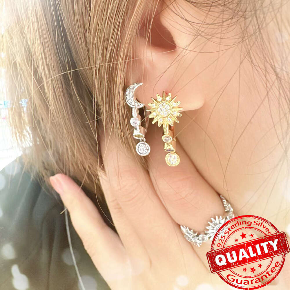 Sparkling Sterling Sier Sun And Moon Hoop For Women Party Stud Earrings DIY Fine Jewelry Gift