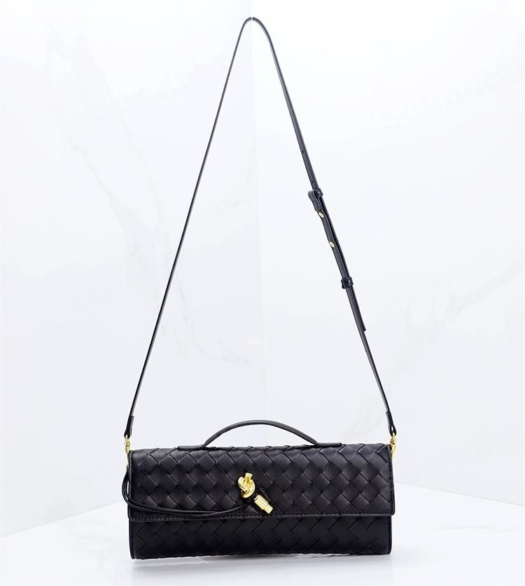 Evening Woven Clutch: Handcrafted, Metal Clasp Front Flap Lock ,Chic Grid with Golden Hardware - Elegant Small Square Shoulder & Crossbody Women Leath