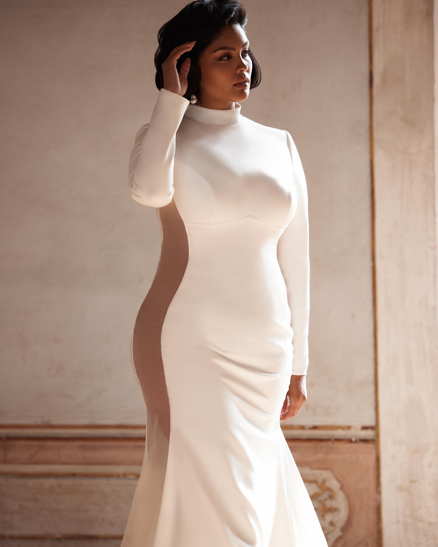 Milla Nova Mermaid Dresses Plus Size For Black Girl High Neck Wedding Dress Long Sleeves Illusion Side Wedding Bridal Gowns 0516