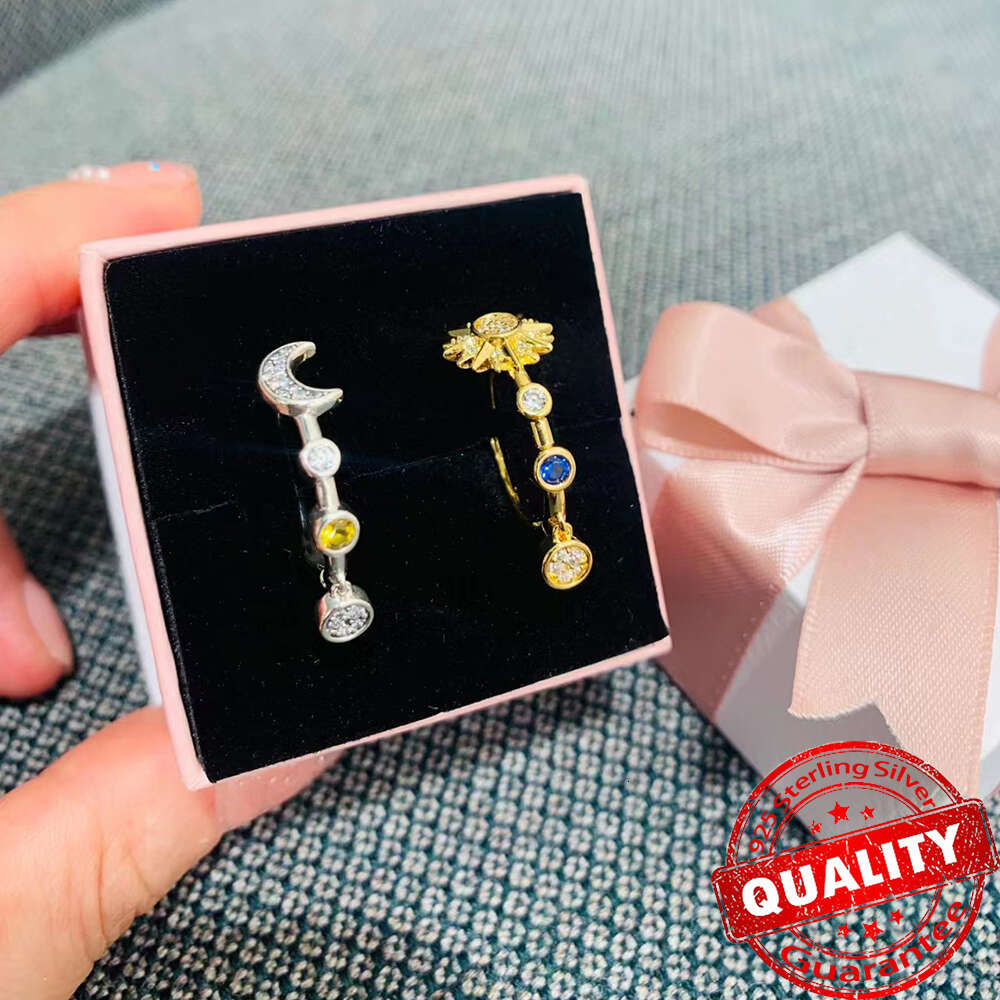 Sparkling Sterling Sier Sun And Moon Hoop For Women Party Stud Earrings DIY Fine Jewelry Gift
