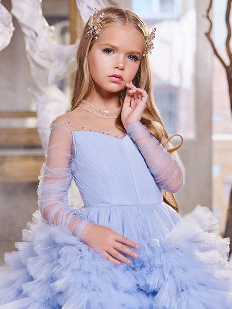 Dresses Wer Girl Ball Gown Backless Lilttle Kids Birthday Weddding Toddler Pageant Gowns Tulle Sweep Train First Holy Communion Dress 403 0219