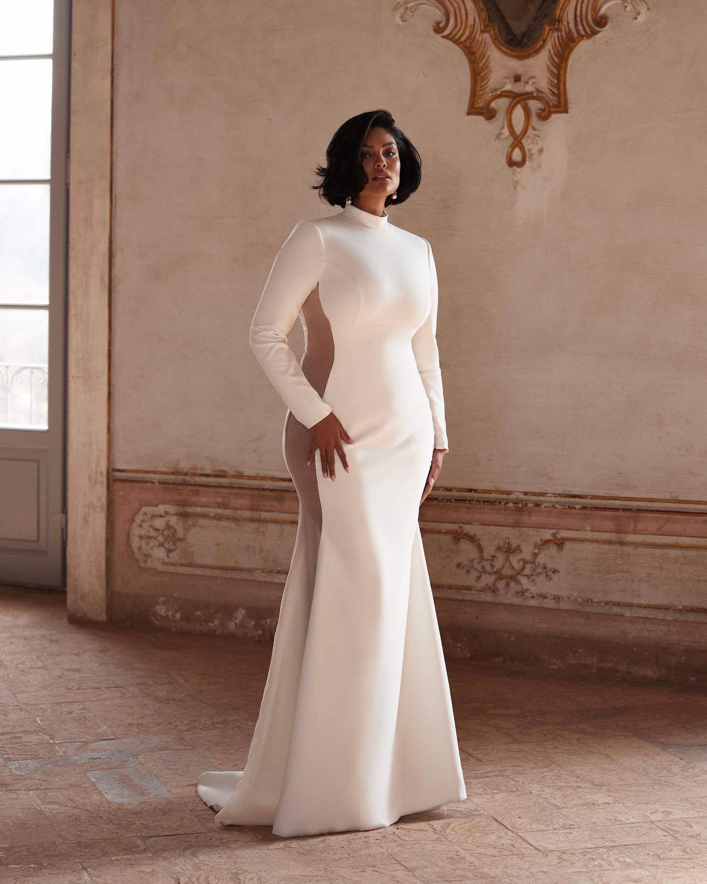 Milla Nova Mermaid Dresses Plus Size For Black Girl High Neck Wedding Dress Long Sleeves Illusion Side Wedding Bridal Gowns 0516