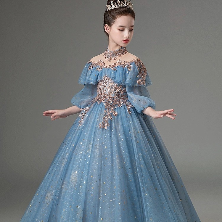 Graceful Bling A Line Lace Flower Girl Dresses For Wedding Long Sleeves Toddler Pageant Gowns Crystals Beaded Sequined Tulle Shiny Gown First Holy Com
