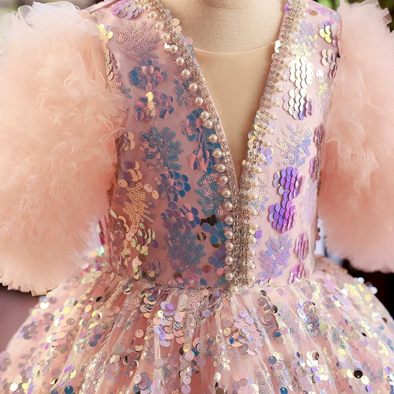 pink sequined Flower Girl Dresses new 2024 First Holy Communion Dresses For Girls Ball Gown Wedding Party Dress Kids Evening Prom Dress Custom Made fo